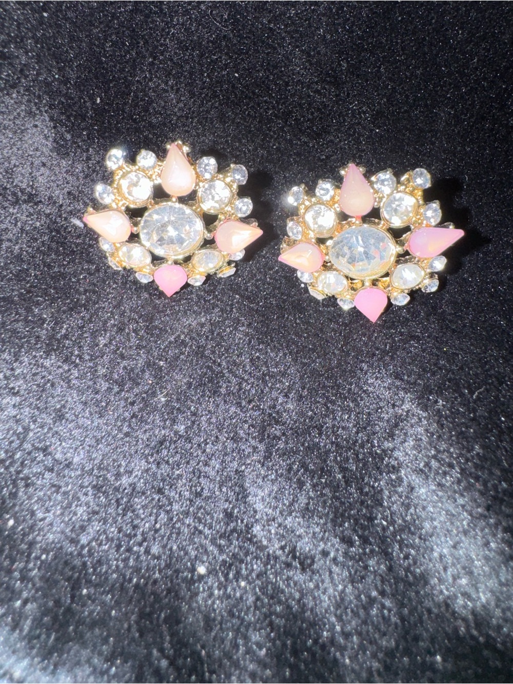 Vintage Gold-Tone Pink Crystal Cluster Earrings